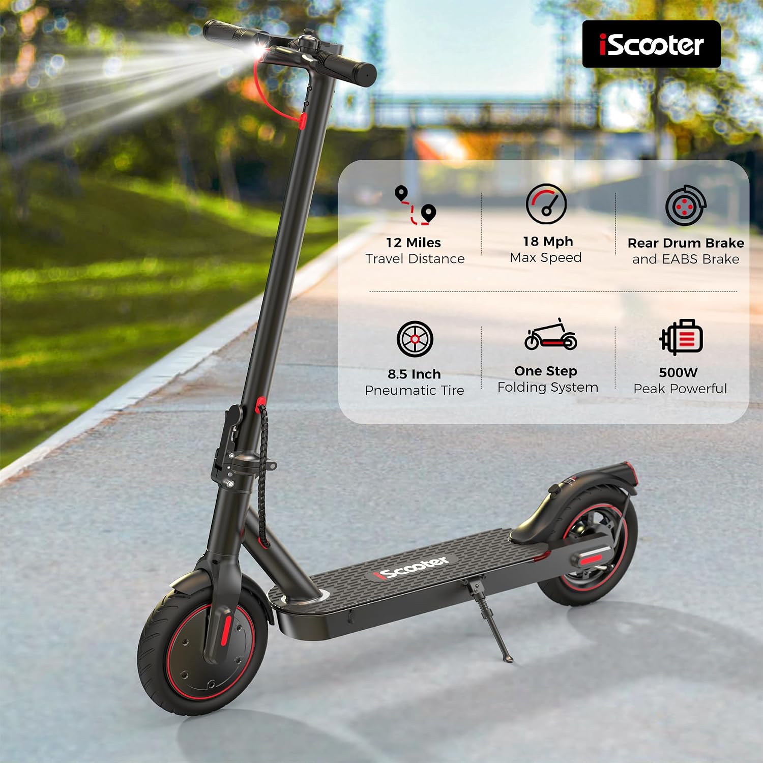 iScooter Electric Scooter Adults & Big Kids, Cruise Control, Dual Braking System, Smart App, Foldable Electric Scooter for Commuting & Campus Use