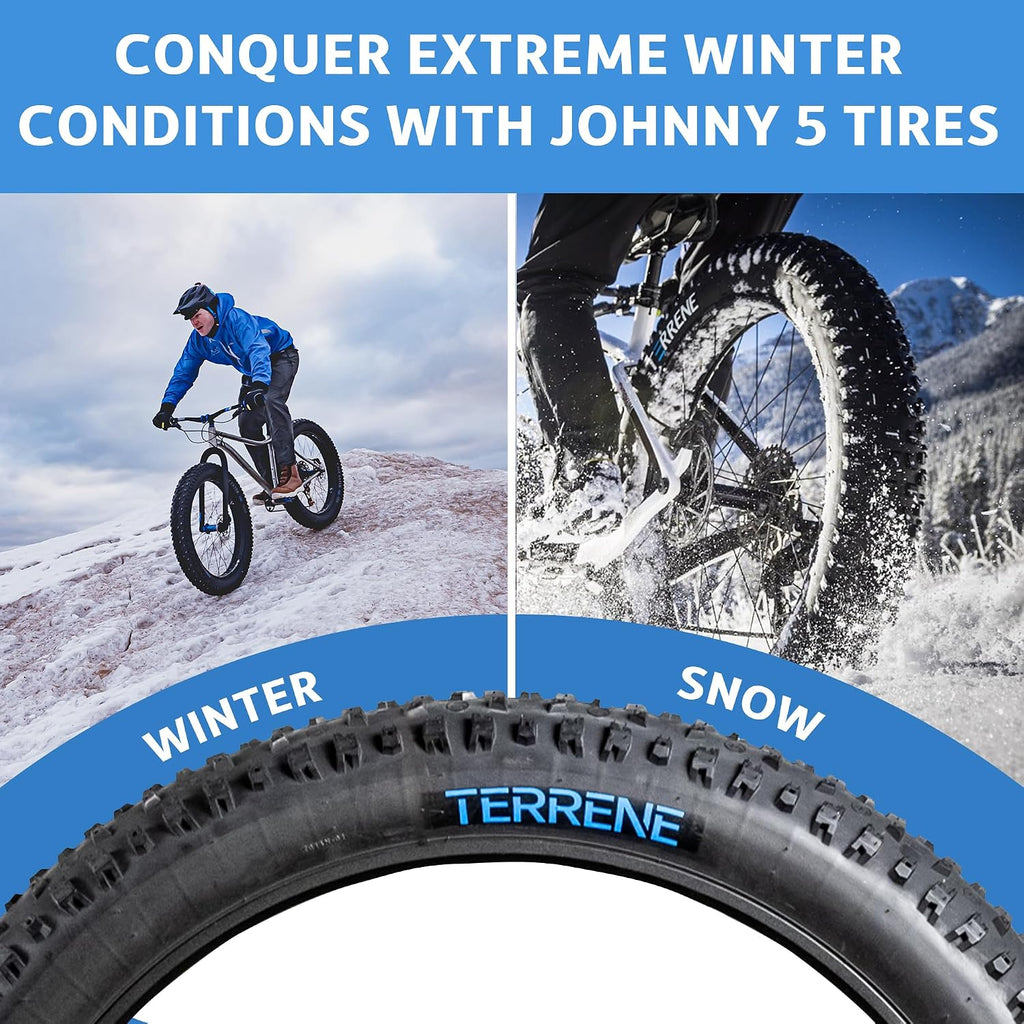 Johnny 5 Fat Bike Tire for Bicycle by Terrene - 26 Inch Bike Tires for Winter Landscapes - 120 TPI Bike Wheel with Aramid Bead for Fat Tire Bike - Bicycle Accessories for Adult Bikes