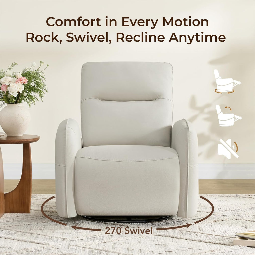 CHITA Faux Leather Power Recliner Chair, Swivel Glider Recliner for Adults, Nursery Rocking Chair with USB & Type-C Charging for Living Room, Bedroom, Creamy Grey