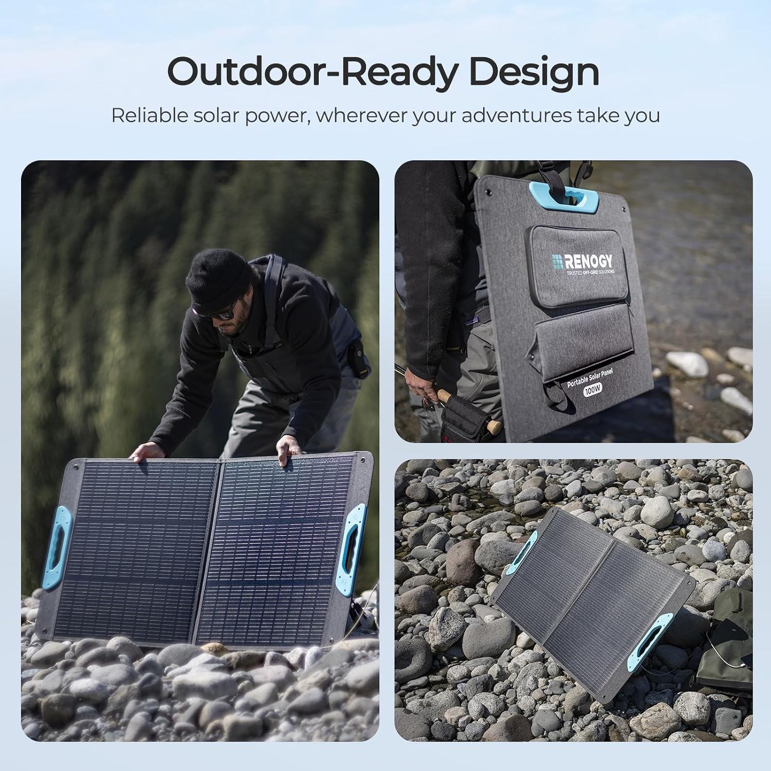 Renogy 100W Portable Solar Panel, 25% High Efficiency N-Type Foldable Solar Charger for Power Station, with Adjustable Kickstand, USB-A Type-C Output, for Camping, RV, SUV, Off-Grid Outdoor Hurricane
