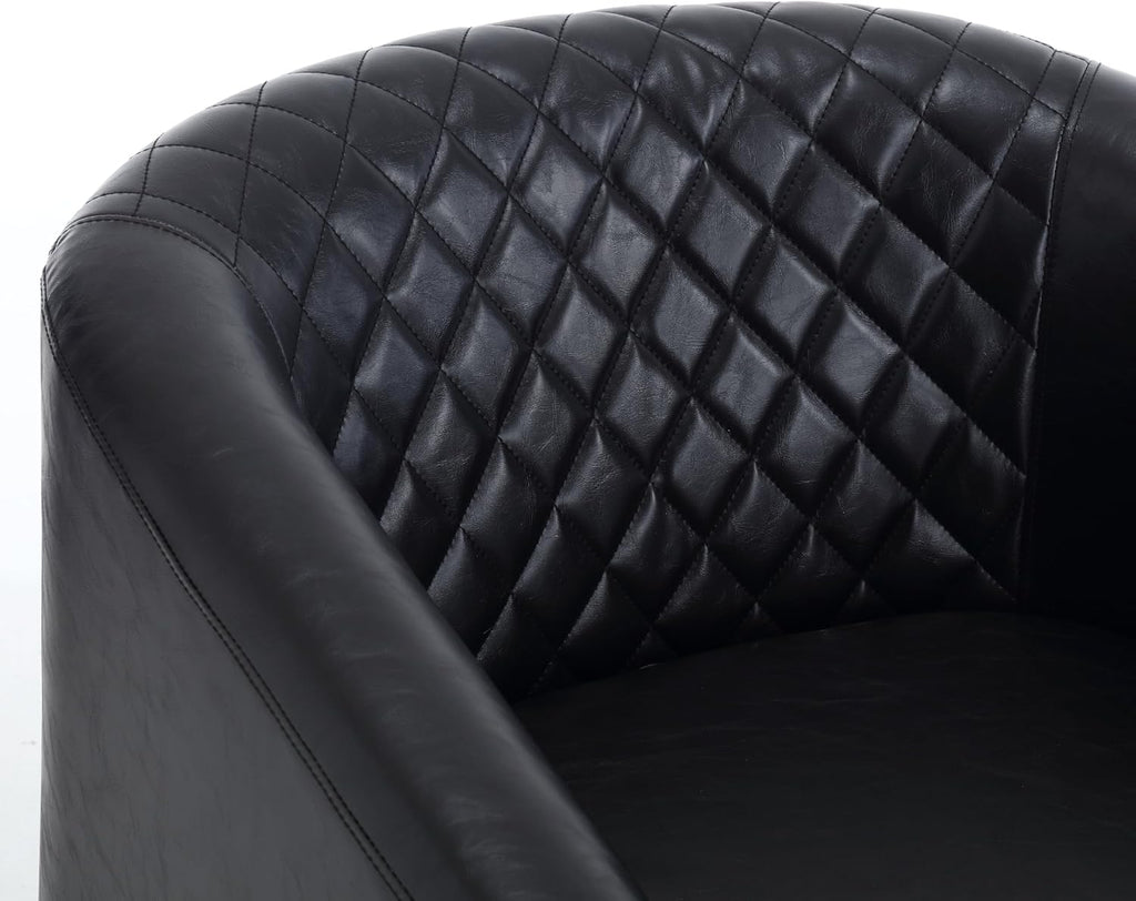 Modern Swivel Rocker Accent Chair Armchair Round Swivel Barrel Chair, 360° Rotating and Glide Back and Forth, Black PU Leather