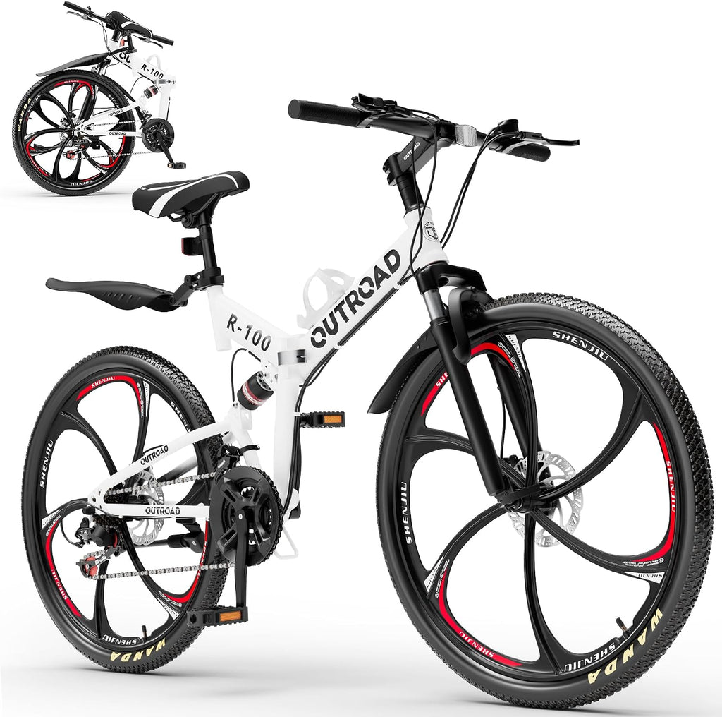26 Inch Adult Folding Bikes/Mountain Bikes, 21 Speeds Mountain Bicycles with Full Suspension, Dual Disc Brake, High Carbon Steel Frame, Foldable Bike for Men/Women/Teen, Multiple Colors