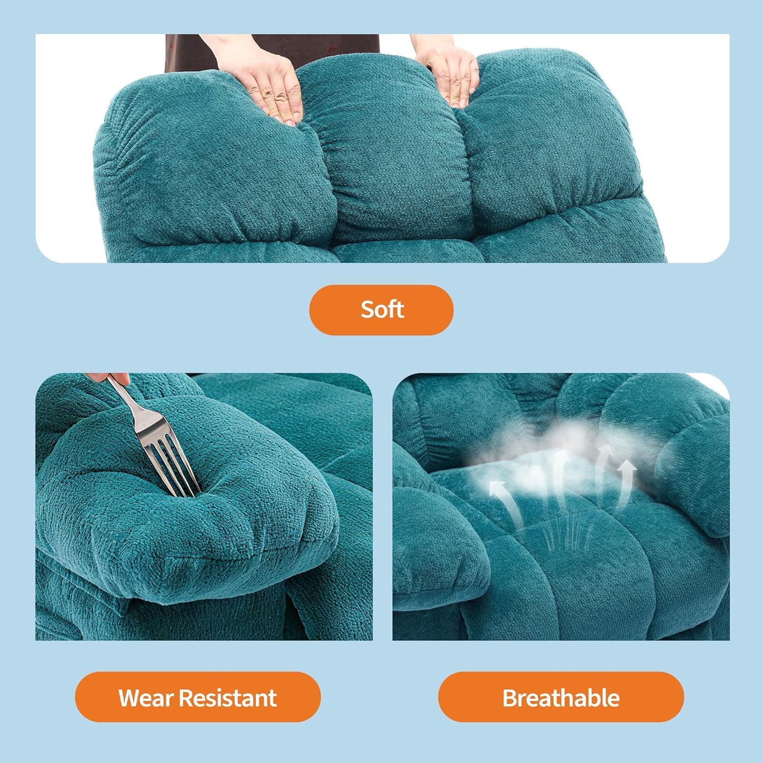 Oversized Rocker Recliner Chair for Adult, Ergonomic NurseryRock 150°Recliner Chairs,Extra Wide Manual Recliners,Upholstery Overstuffed Soft Rocking Sofa Chair for Livingroom,Blue