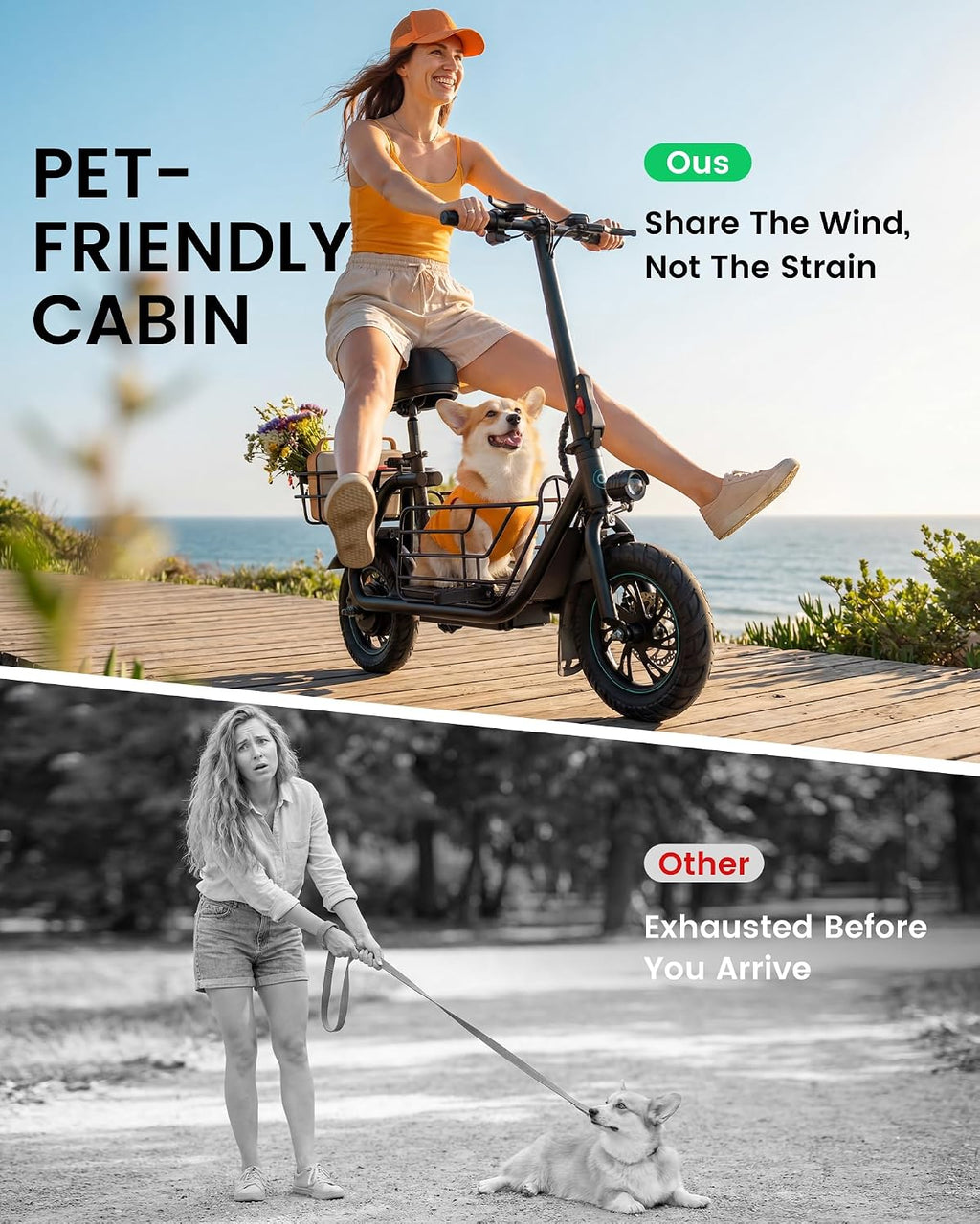 Gyroor C1S Electric Scooter with Seat for Adults - 550W Motor, Pet Basket, 19 MPH Top Speed, 20 Miles Range, 12' Pneumatic Tires, Foldable Commuting Scooter, Black