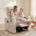 Power Swivel Glider Rocking Chair Nursery, Skin-Friendly Premium Chenille Electric Glider Rocker Recliner Chair with Armrest Storage, USB A&C Ports, Cup Holder, Phone Holder, Chenille Beige