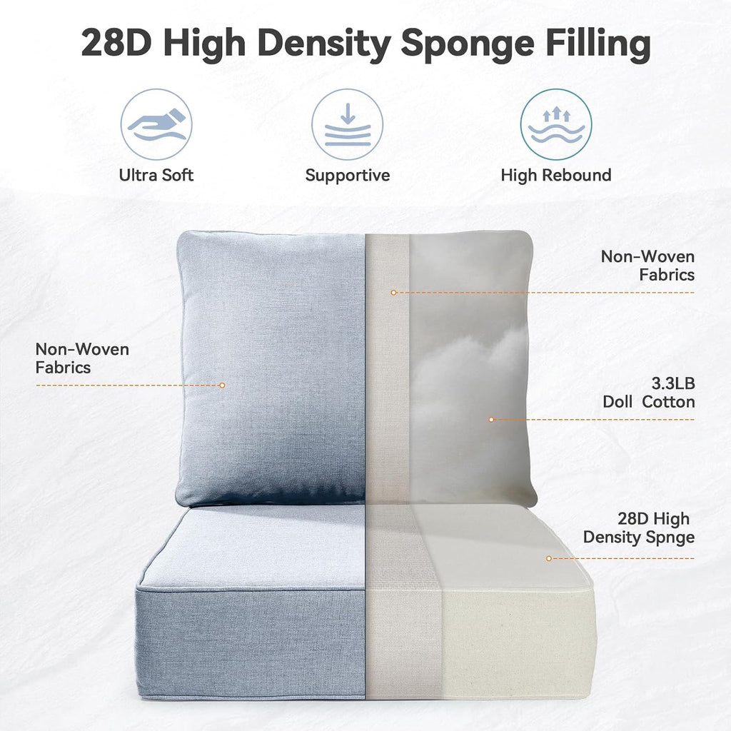 Luxury 6' Outdoor Cushions for Patio Furniture, 24x24x6' Thick Seat Cushion Set, Fade Resistant Couch Chair Replacement Cushions High Density Deep Wicker Chair Cushion with Removable Cover Baby Blue