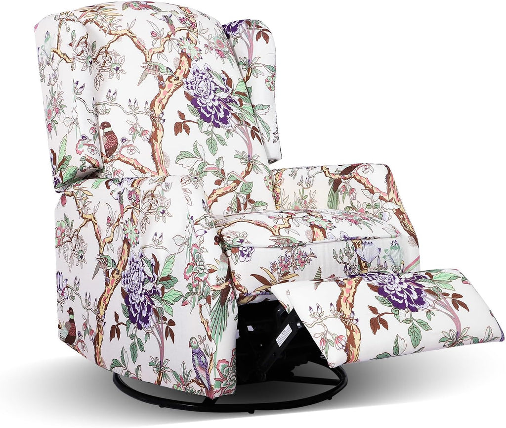 Swivel Rocker Recliner Chair, Glider Rocking Chair for Nursery, Floral Wingback Chair Recliner on Clearance, 360° Swivel Rocking Recliner Chair with Padded Seat for Living Room
