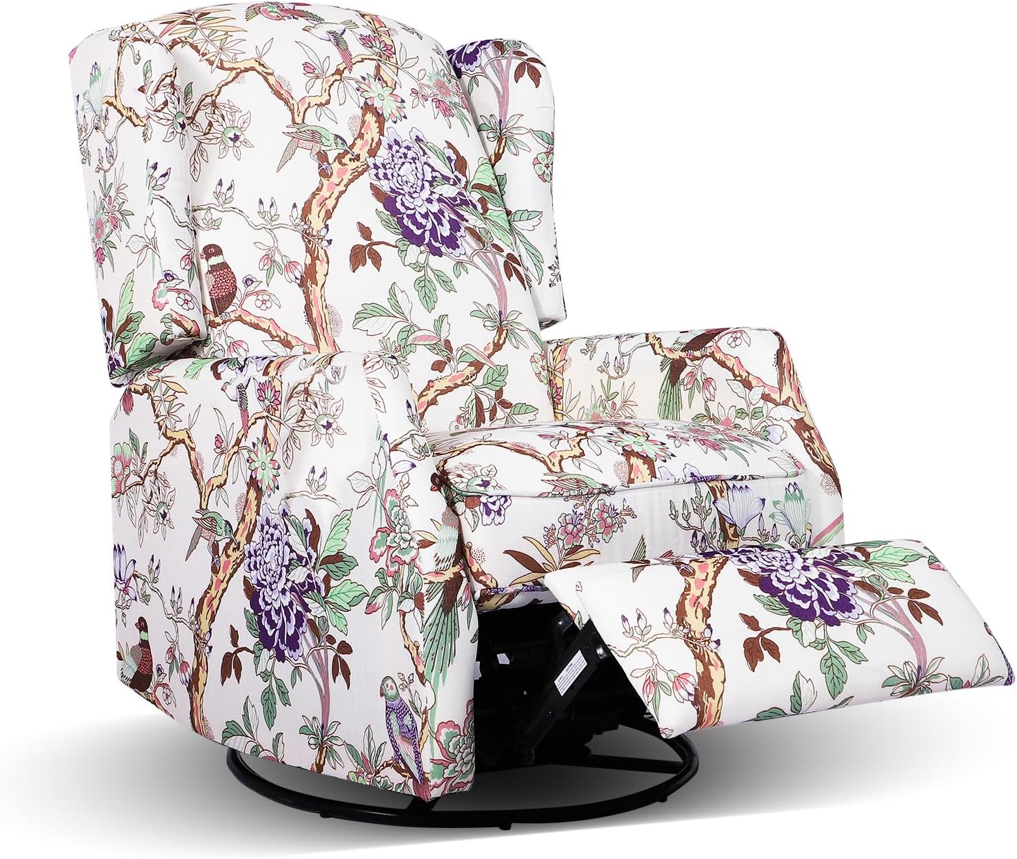 Swivel Rocker Recliner Chair, Glider Rocking Chair for Nursery, Floral Wingback Chair Recliner on Clearance, 360° Swivel Rocking Recliner Chair with Padded Seat for Living Room