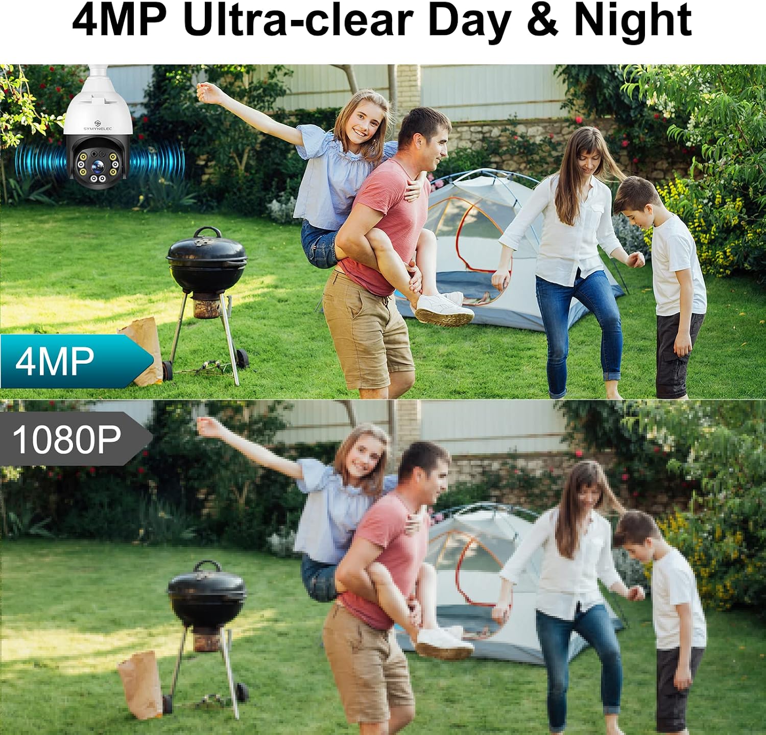 SYMYNELEC 5GHz/2.4GHz Light Bulb Security Camera Outdoor Waterproof 2.5K, 5G Dual Band WiFi Light Socket Security Camera with AI Human Motion Detection Tracking 4MP Color Night Vision Alexa (2 PCS)