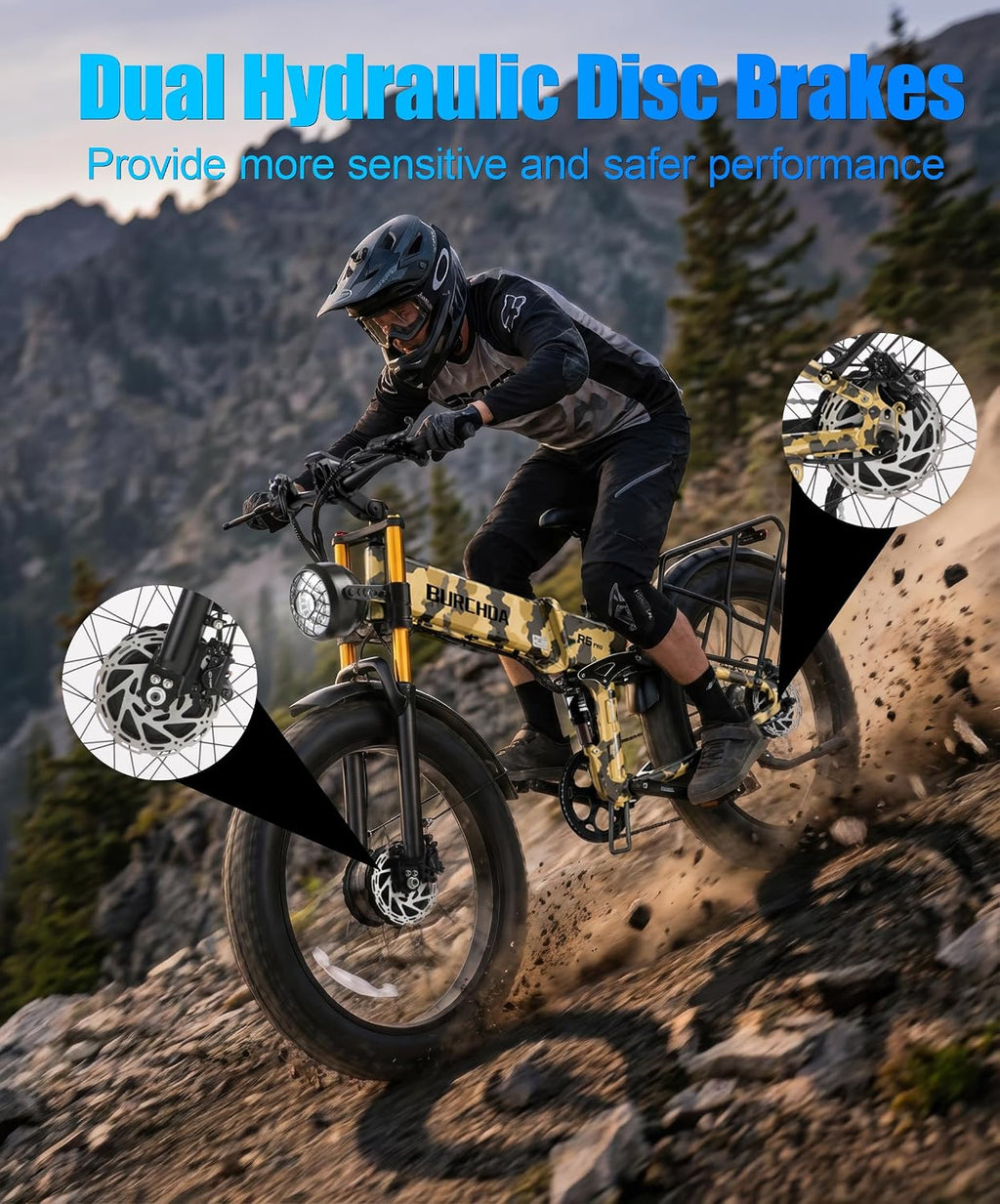 2026 Dual Motor Electric Bike for Adults AWD 5000W/3000W Peak 40 MPH/30 MPH E Dirt Bike, 52V/48V Removable Battery 65/80/150 Miles Max Long Range with Full Suspension 26' Fat Tires Mountain Bike