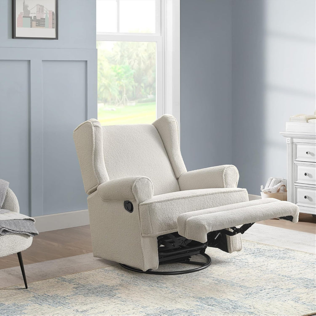 Oxford Baby Teegan Upholstered Glider Recliner Rocking Chair 360° Swivel for Nursery and Living Room - Boucle White