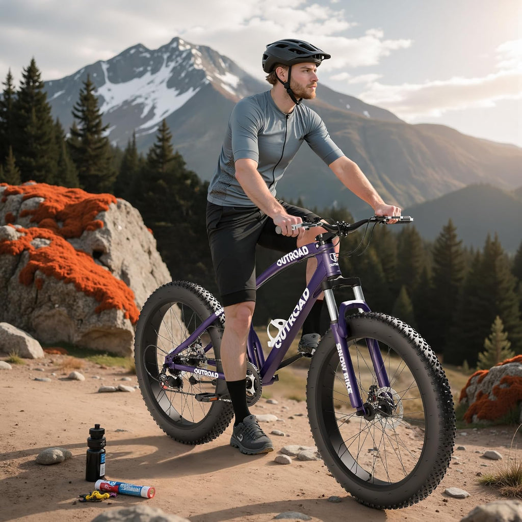 Betterland Outdoor 26 Inch Wheels Fat Tire Mountain Bike, 21-Speed Bicycle with Dual Front Suspension, High Carbon Steel Frame with Double Disc Brake and Anti-Slip Bicycle for Adults