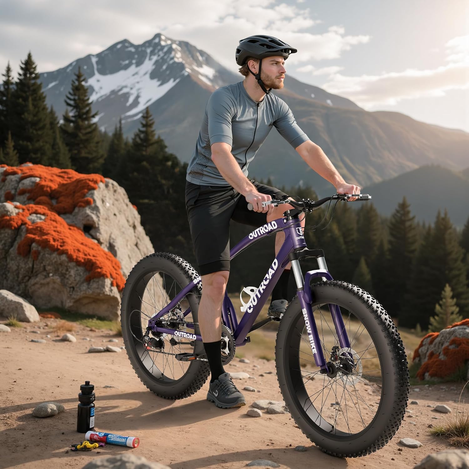 Betterland Outdoor 26 Inch Wheels Fat Tire Mountain Bike, 21-Speed Bicycle with Dual Front Suspension, High Carbon Steel Frame with Double Disc Brake and Anti-Slip Bicycle for Adults