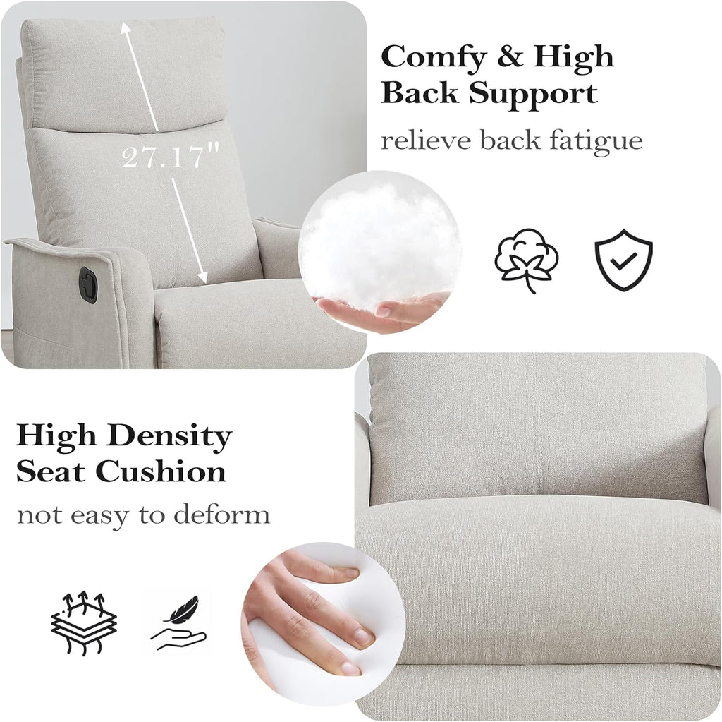 cinkehome Swivel Rocker Recliner Chair with Heated Massage, Rocking Reclining Chairs for Nursery, Small Spaces, High Back, Side Pocket