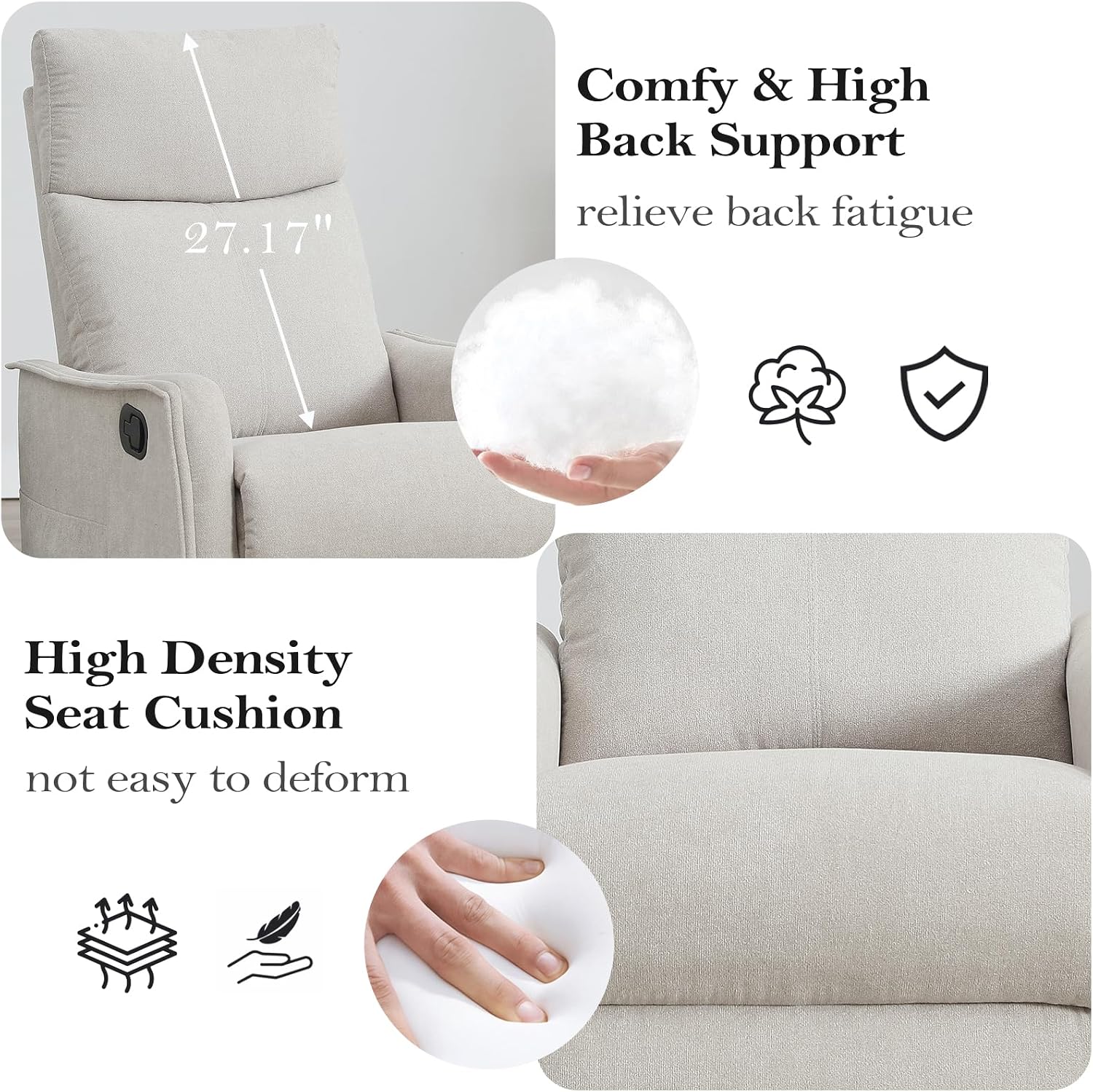 cinkehome Swivel Rocker Recliner Chair with Heated Massage, Rocking Reclining Chairs for Nursery, Small Spaces, High Back, Side Pocket
