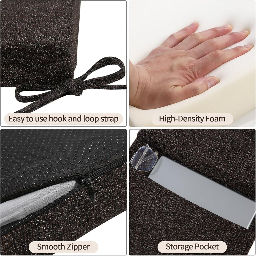 SINOSSO Glider Rocker Cushion Set (5 Pcs), Soft Blended Fabric High-Density Support Foam Seat Cushions with Ties, Fits Rocking Chair/Nursery Glider & Ottoman, Dark Brown