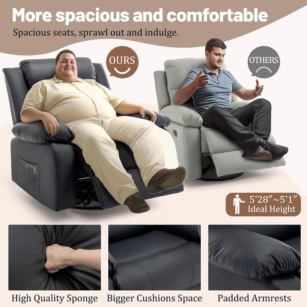 Korser Rocker Recliner Chairs for Adults, Oversized Recliner with Massage and Heating Function, 360° Swivel Nursery Rocking Chairs, Extra Wide Recliner Chair for Bedroom and Living Room
