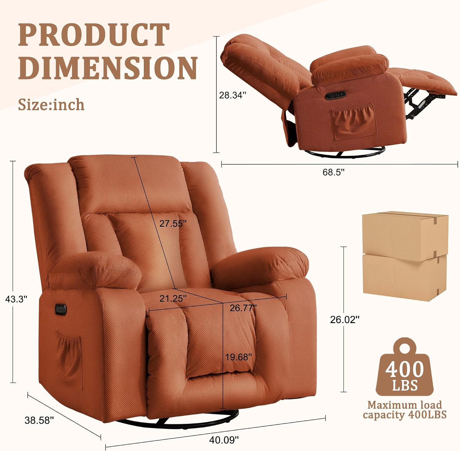 Korser Rocker Recliner Chairs for Adults, Swivel Rocking Chair with Heat and Massage, Modern Electric Recliner with Extra Wide, Waffle Fabric Massage Chair Recliner for Living Room, Bedroom