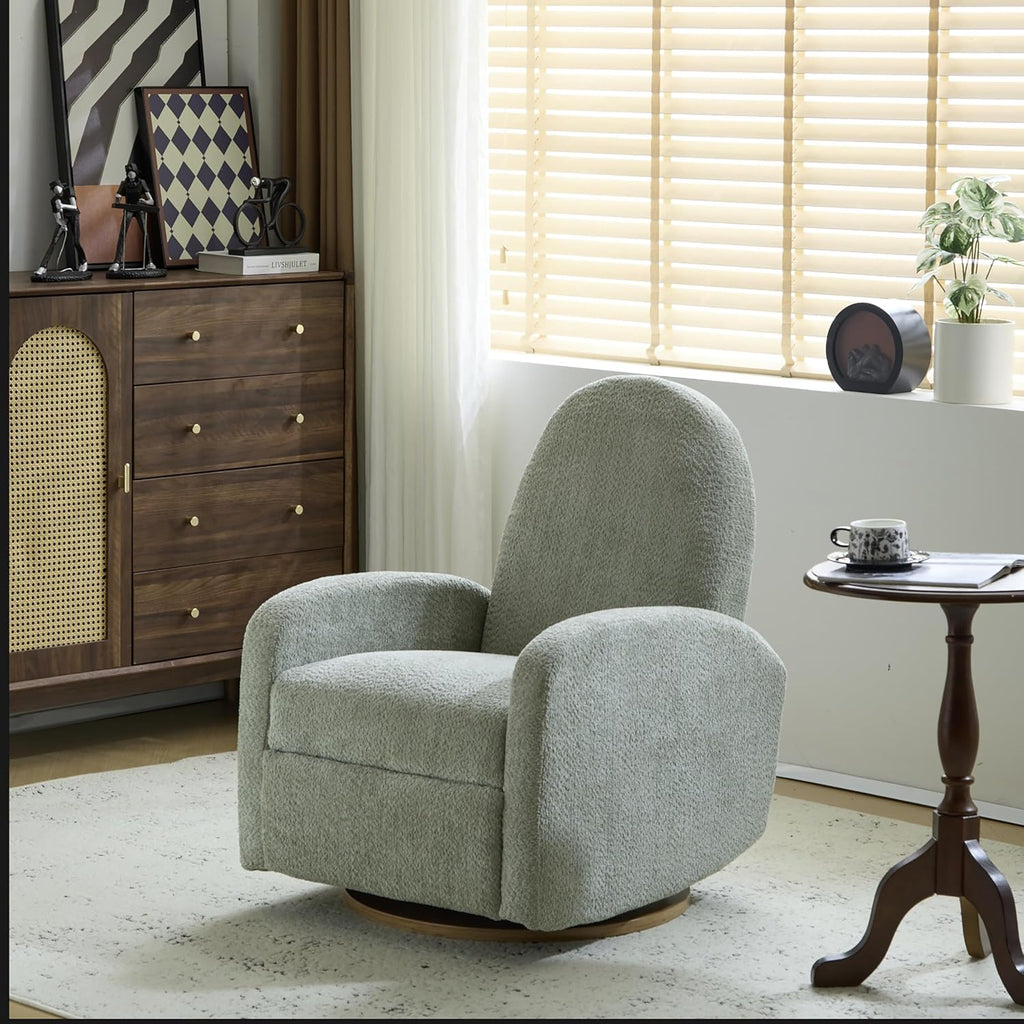 GDFStudio Swivel Glider Recliner Chair Nursery Rocker Recliner Chair with Boucle Upholstered High Back Single Seat Sofa Chair with Deep Seat Manual Nursing Reclining for Living Room, Light Green
