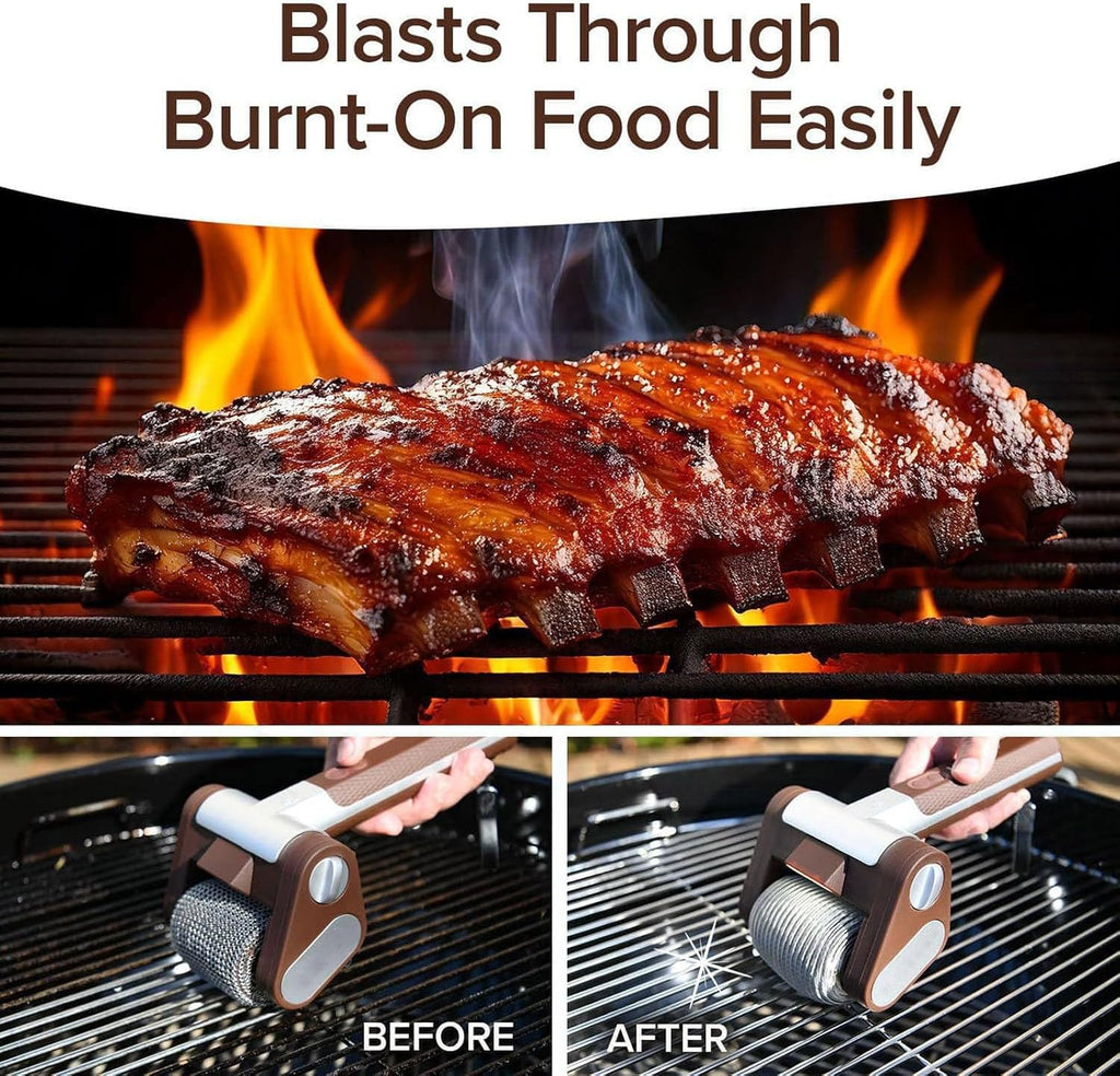 Stainless Steel Power Roller Blasts Rotating Cleaning Brush with Built-in Led Lights Rechargeable Brush Cleaner Electric Grill Cleaning Scrub Brush for Outdoor BBQ