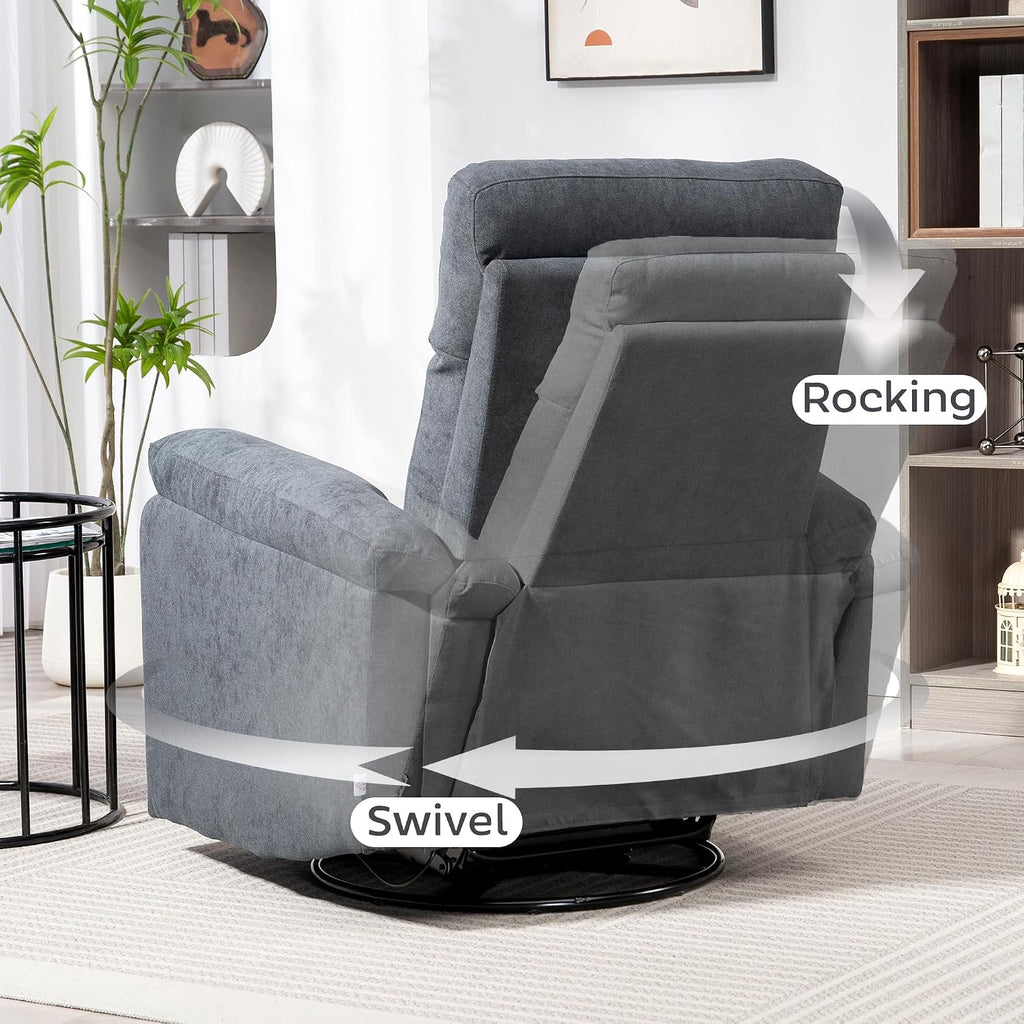 HOMCOM Swivel Rocker Recliner Chair, Wide Glider Rocking Single Sofa with Pocket Spring, Footrest, Modern Fabric Overstuffed Reclining Chair for Living Room, Bedroom, Quick Assembly, Gray