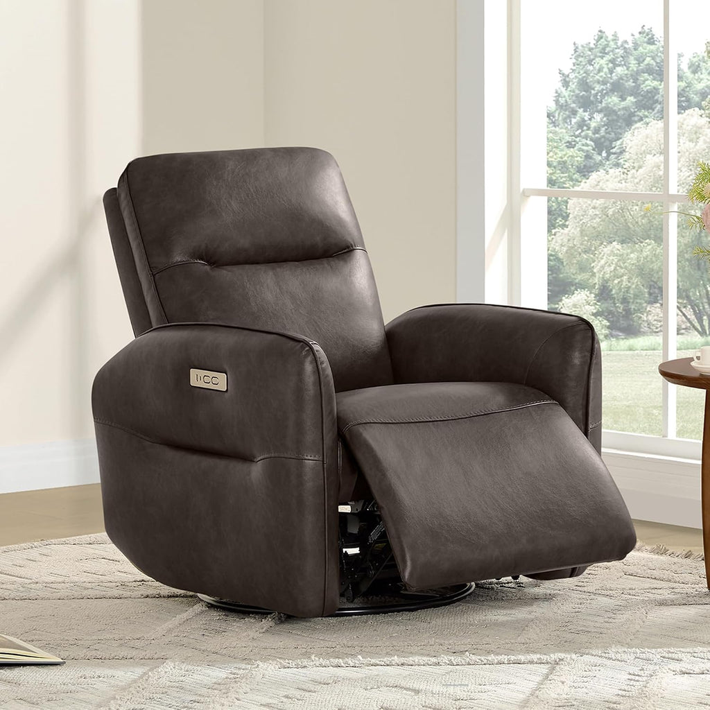 CHITA Power Recliner Chair, Faux Leather Swivel Glider for Adults, Electric Nursery Rocking Chair with USB & Type-C Charging for Living Room, Bedroom, Chocolate Brown