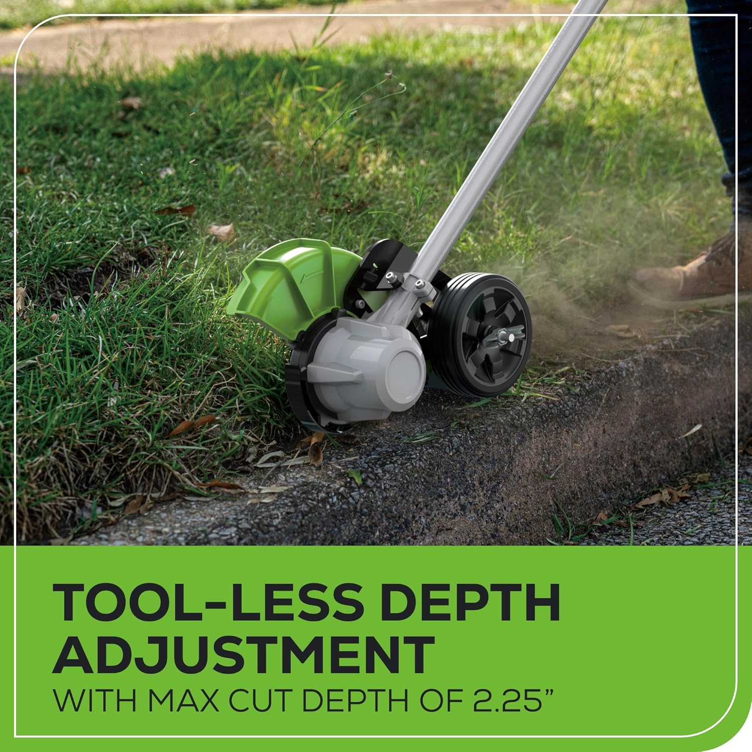 Greenworks 80V All-Terrain Brushless Edger, 8' Steel Blade, 2.25' Pro Depth & Tool-Free Adjust, 27cc Gas Power Equivalent, Battery and Charger Not Included