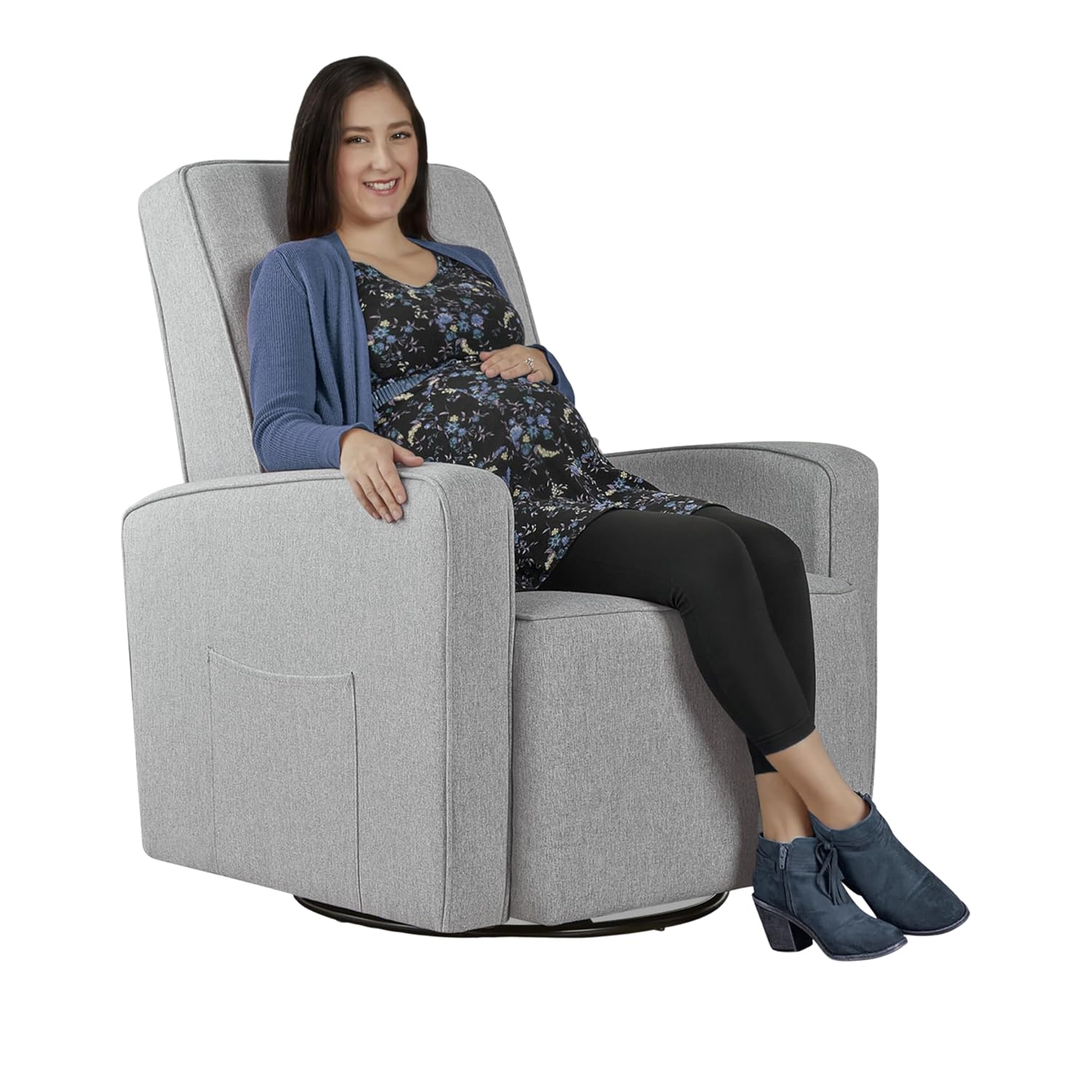 Evolur Holland Upholstered Plush Seating Glider Swivel, Glider Chair for Nursery in Light Grey, Modern Nursery Glider, Tool-Free Assembly, Easy to Clean, Environmentally Conscious Glider