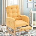 cinkehome Nursery Rocking Chair with Retractable Foot Rest, Teddy Glider Rocking Chair, Mid Century Rocker Chair, High Back, Solid Wood Legs