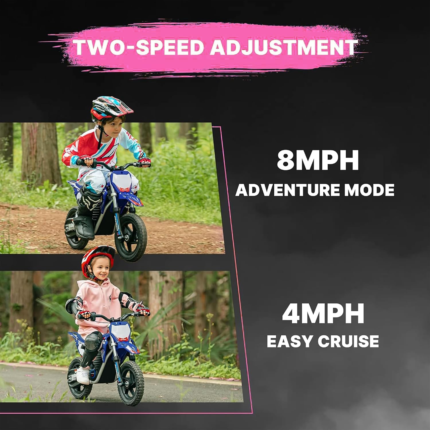 Electric Dirt Bike for Kids Aged 3-6, 150W High Racing Competition Grade Electric Motorcycle, Up to 8MPH, 2 Speed Settings, Safe Disc Brakes, 12IN Off-Road Tires & Advanced Shock Absorption，Pink