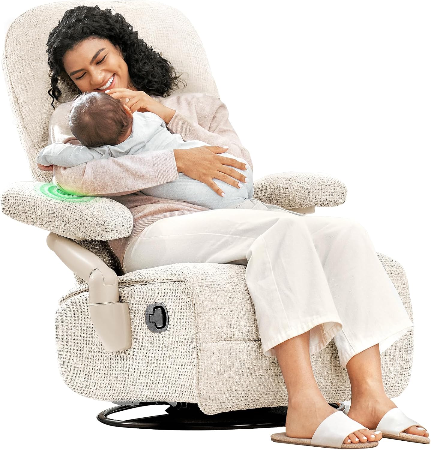 MAMAZING Lullacloud Swivel Rocker Recliner Chair for Adults with Adjustable Armrests & Headrest, Glider Rocking Chair Indoor with Removable Cover, Reading Chair with a Cushion for Living Room Bedroom