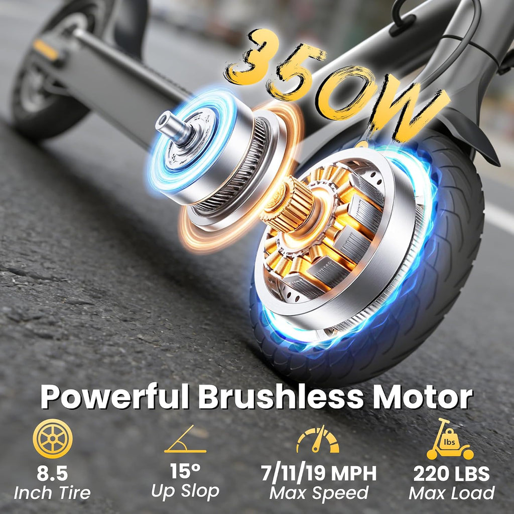 Electric Scooter, 350W Motor, 19 Mph Speed & 15 Miles Range, 8.5' Solid Tires, Lightweight Foldable Scooter with Dual Braking System, Max Load 265LBS