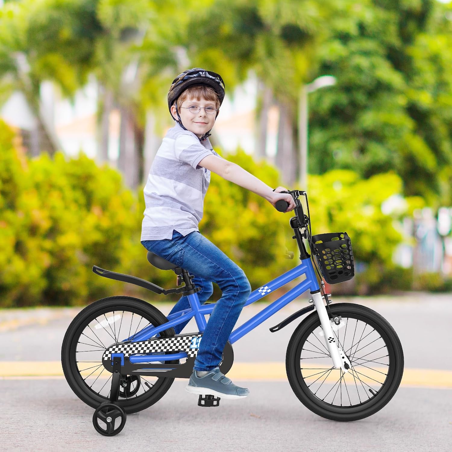 COSTWAY Kids Bike, 12 14 16 18 20 Inch Toddler Bike for Boys & Girls Aged 3-8 Years Old, Kids Bicycle w/Removable Training Wheels, Handbrake & Coaster Brake, Basket, Bell