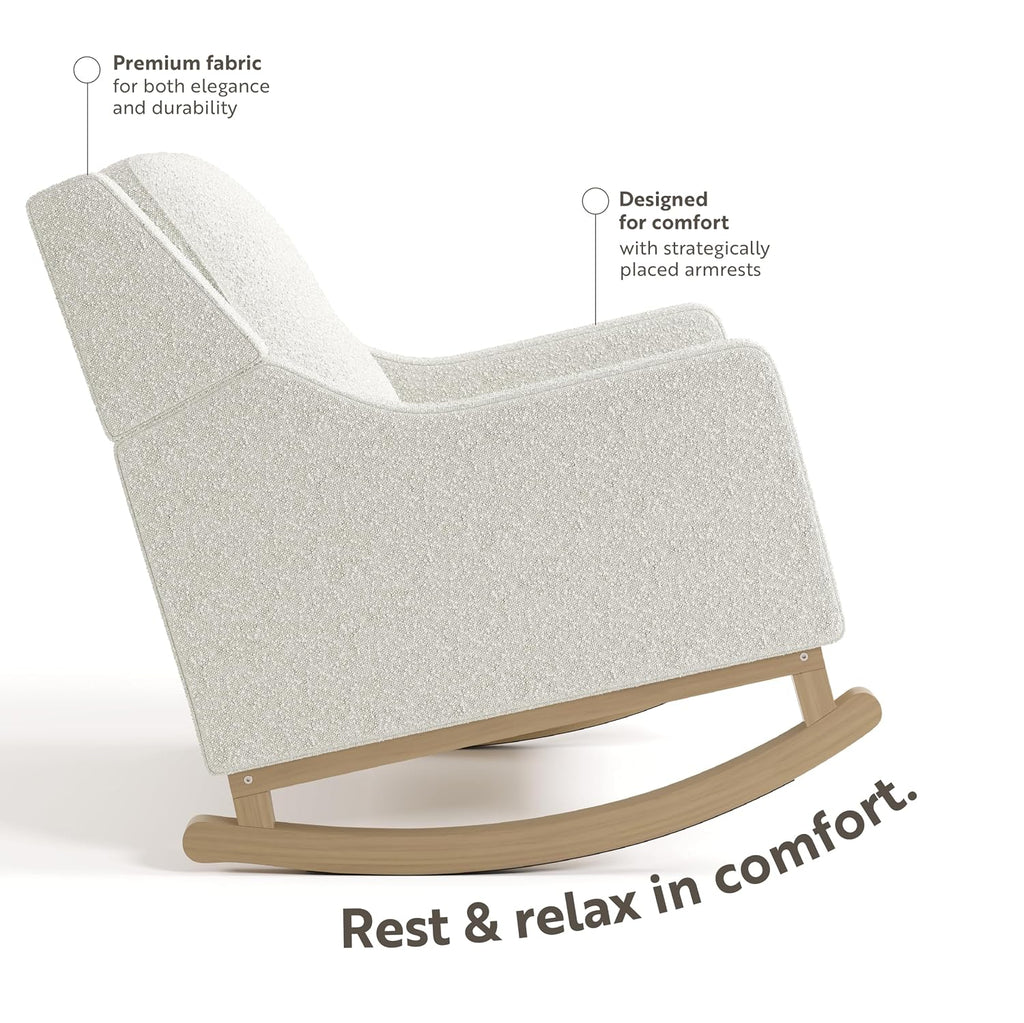 Storkcraft Pasadena Nursery Rocker (Ivory Boucle with Driftwood) - Upholstered, Rocking Chair for Nursery, Gentle Rocking Motion, Solid Wood Base