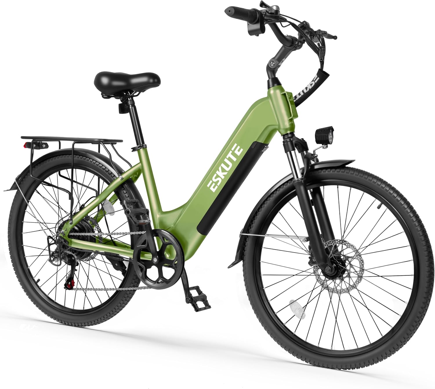 ESKUTE Electric Bike for Adults-1300w Peak Ebike, 28MPH Step Thru Electric Bicycle，70Miles 840 WH Removable Battery e-Bike, 7-Speed 26'' tire, Adjustable Stem,