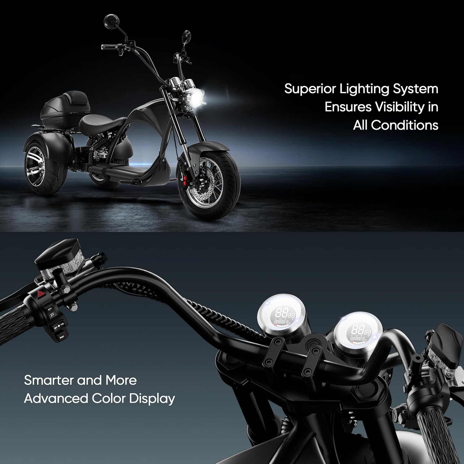 eAhora M1P 2000W Electric Tricycle for Adults & Seniors, 60V 30Ah Battery 26MPH 3-Wheel Electric Trike, 55 Miles Range Mobility Scooter with Storage Box, Hydraulic Disc Brakes, 5A Smart Charger