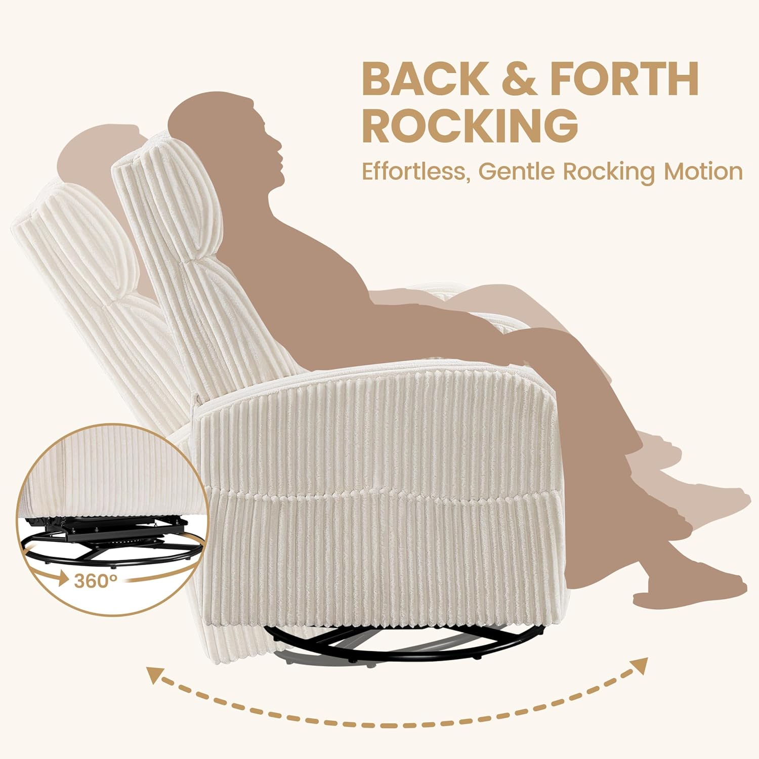 Yaheetech 360° Swivel Glider Chair for Nursery, Rocking Chair Nursing Chair with Side Pockets, Corduroy Glider for Living Room with High Back Beige Set of 2