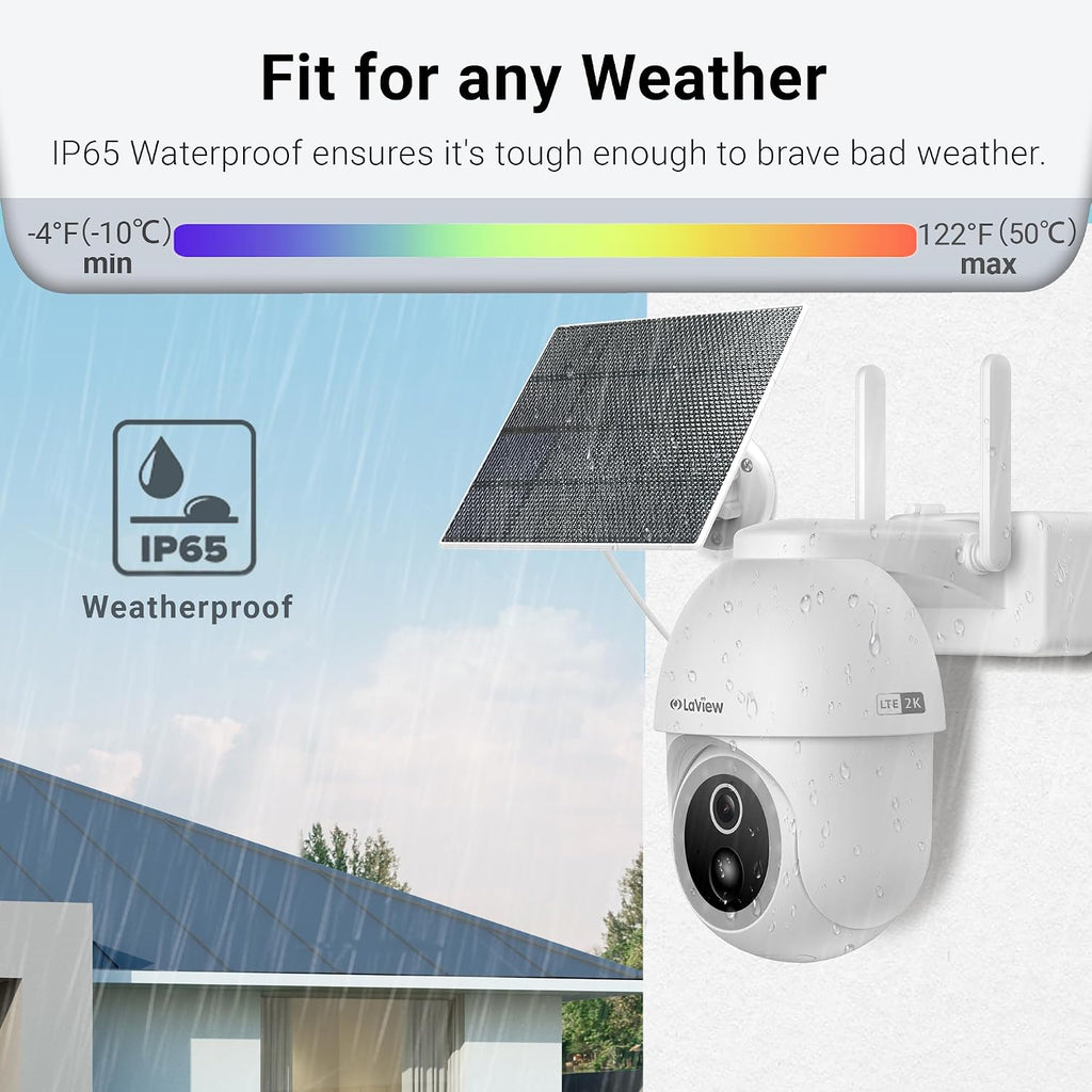 LaView 4G LTE Cellular Security Camera 2K Solar Camera Outdoor Wireless, Solar Powerd Security Camera with Color Night Vision, 360 PT Cameras for Home Security Motion Detection,SD Storage