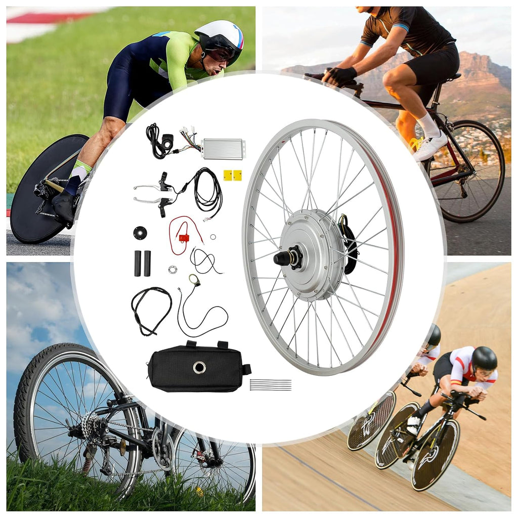 750W 24' Front Wheel E-Bike Hub Motor Conversion Kit, 390PRM Electric Bicycle Conversion Kit with Handbrake & Thumb Hub, E-Bike Hub Motor Conversion Kit for 24' Bicycle Racks & DIY Electric Bicycles
