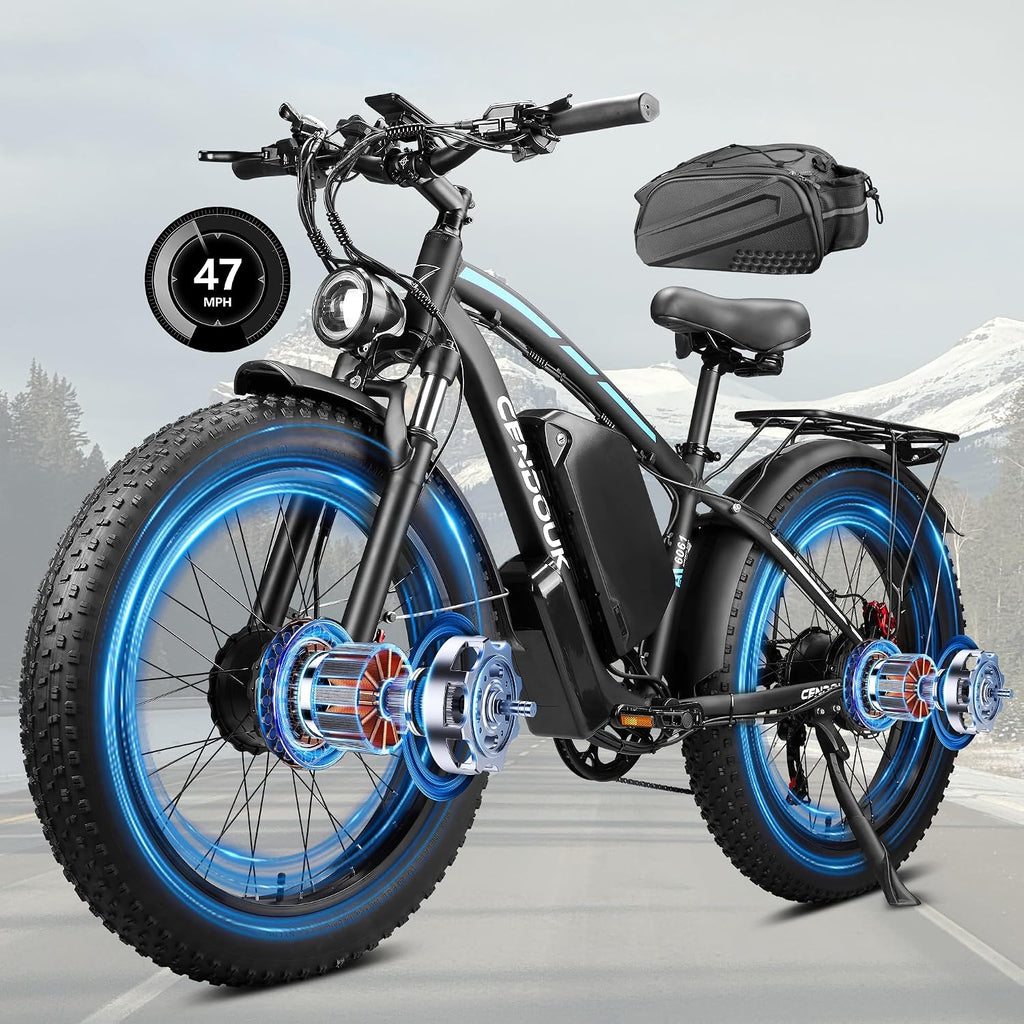 Dual Motor Ebike 8000W Peak for Adults - 58V Max-Output 36AH Battery 24 Inch Fat Tire Electric Bike LCD Display Fast 47MPH 105 Miles Range for Hunting Fishing
