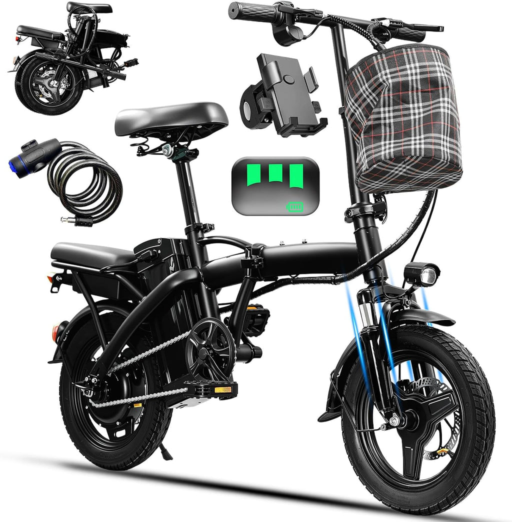 Electric Bike for Adults Teens, Commuter City Folding Ebike with 560W Motor and 48V Battery, 24MPH 3-Level Pedals Assist, Dual Disc Brakes,14' Compact Foldable Electric Bicycle with UL 2849 Certified