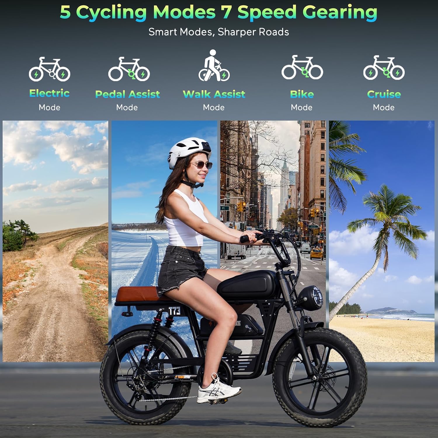 Tamobyke Premium T73 Series Electric Bike for Adults,48V15Ah/36Ah/41Ah Large Battery,1000W/1500W/3000W Powerful Motor, 28/33/37.5Mph Max Speed,20''*4'' Fat Tire E-Bike for Commute/Off-Road. Age 15+.