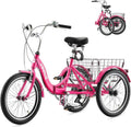 VIRIBUS Folding Tricycle for Adults, 20 inch Foldable Adult Tricycle 1 or 7 Speed Speed with Basket, Folding 3 Wheel Bikes for Adults Senior Women Men, Collapsible Mini Trike, Three Wheeler 330lb.