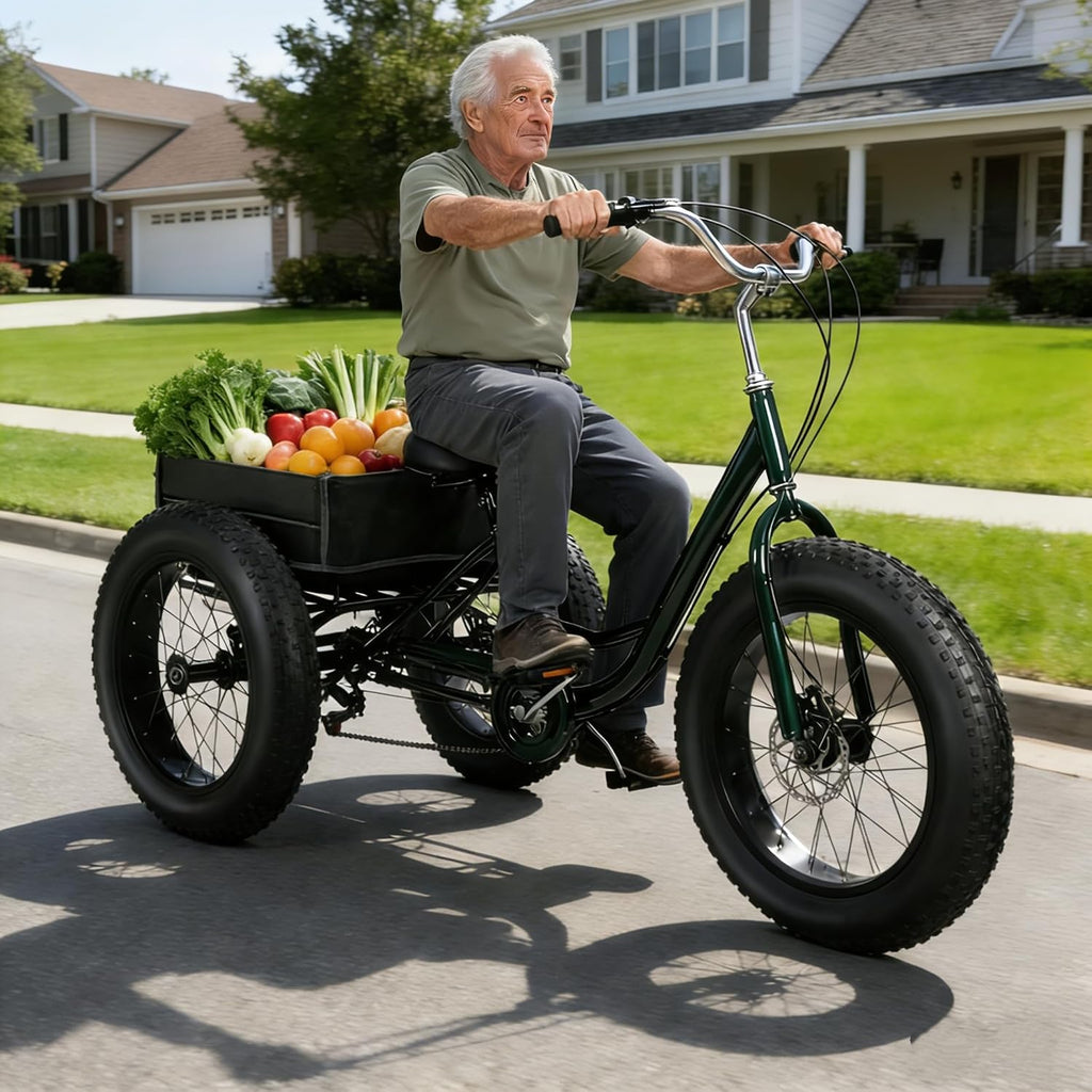 Tricycle for Adults, 20 Inch Fat Tire Trike for Adults, 7-Speed Adult Tricycle 20x4 Fat Tire Trike with Dual Disc Brakes & Rear Basket, 450lbs Capacity Cruiser 3 Wheel Bikes