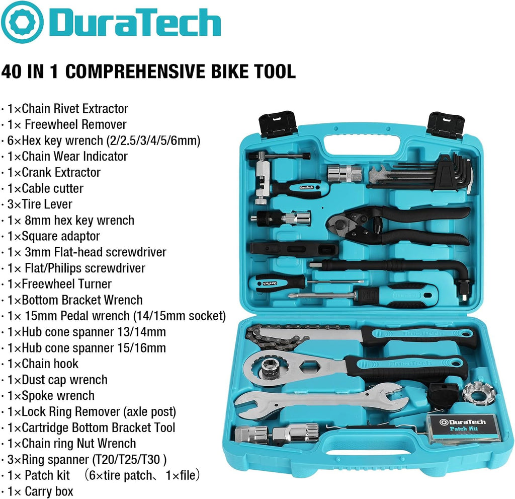 DuraTech 40PC Bike Repair Kit, Bicycle Tool Kit with Carry Case, Bike Accessories for Repairing Tyres, Brakes, Chains, Pedal, Mountain Bike & Road Bike Maintenance, Great Gift for Men, Bike Enthusiast