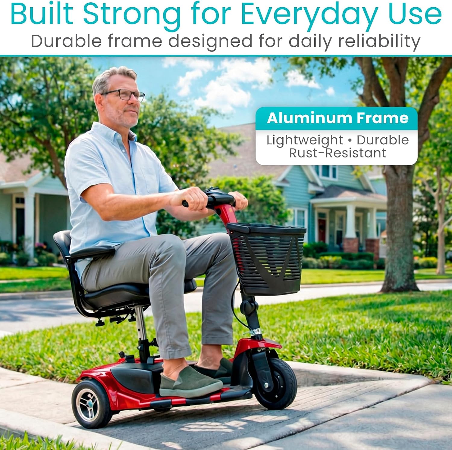 Vive 3 Wheel Mobility Scooter - Electric Powered Mobile Wheelchair Device for Adults - Folding, Collapsible and Compact for Travel - Long Range Power Extended Battery with Charger and Basket Included