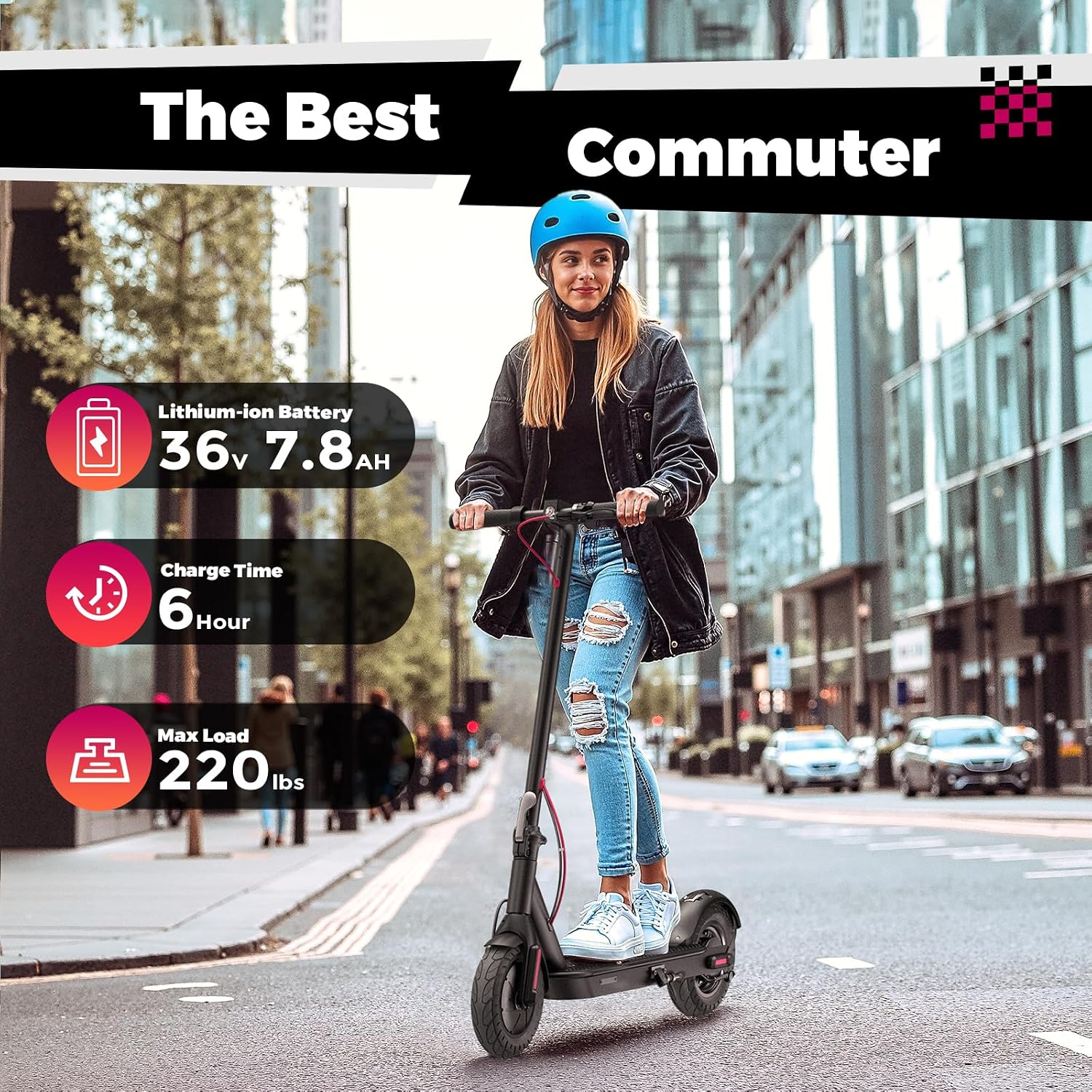 Windone Electric Scooter for Adults, 430W Peak Motor, 19MPH & 17-Mile Range, Foldable Commuter Scooter with 10' Shock-Absorbing Tires & Dual Braking System (UL 2272 Certified)