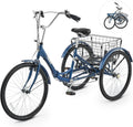 VIRIBUS Folding Tricycle for Adults, 7 Speed Foldable Adult Tricycle with Removable Wheeled Basket, Folding 3 Wheel Bikes for Women Men Seniors 24 26 inch, Collapsible Three Wheeler Trike 330 LB.