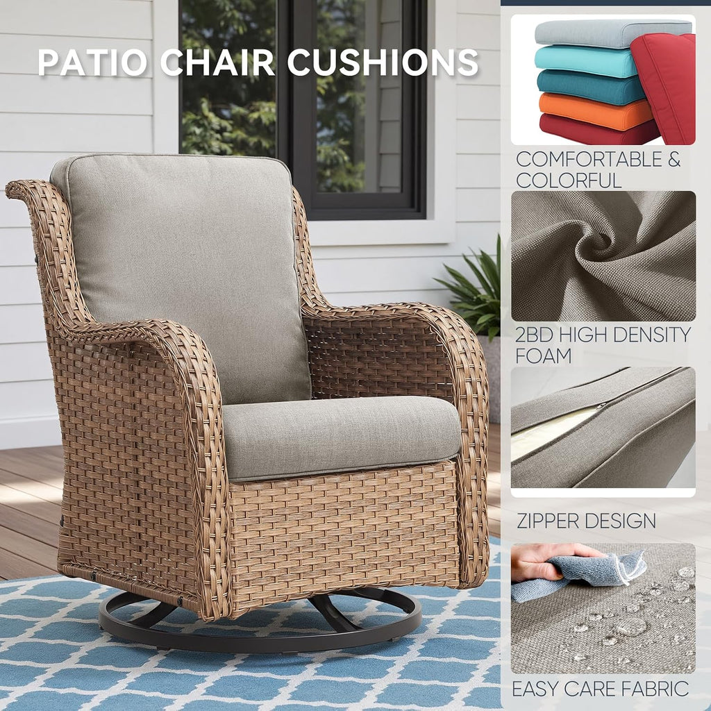 Outdoor Rattan Chair Cushions 2 Packs - Outside Durable Thick Replacement Back and Seat Cushion 22x24 with Zipper Cover for Patio Glider Rocking Chairs Loveseat Couch – Beige/Regular