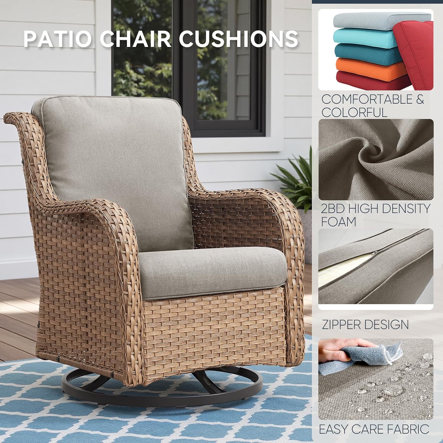 Outdoor Rattan Chair Cushions 2 Packs - Outside Durable Thick Replacement Back and Seat Cushion 22x24 with Zipper Cover for Patio Glider Rocking Chairs Loveseat Couch – Beige/Regular